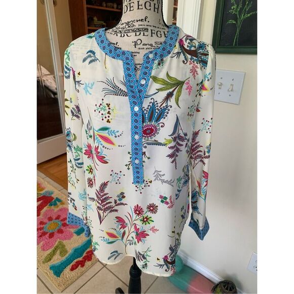 Talbots Dancing Floral Periwinkle Blouse - Picture 1 of 9